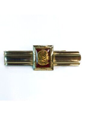 Vintage Gold-Tone Roman Soldier Tie Clip With Clear Resin Red Panel Accent